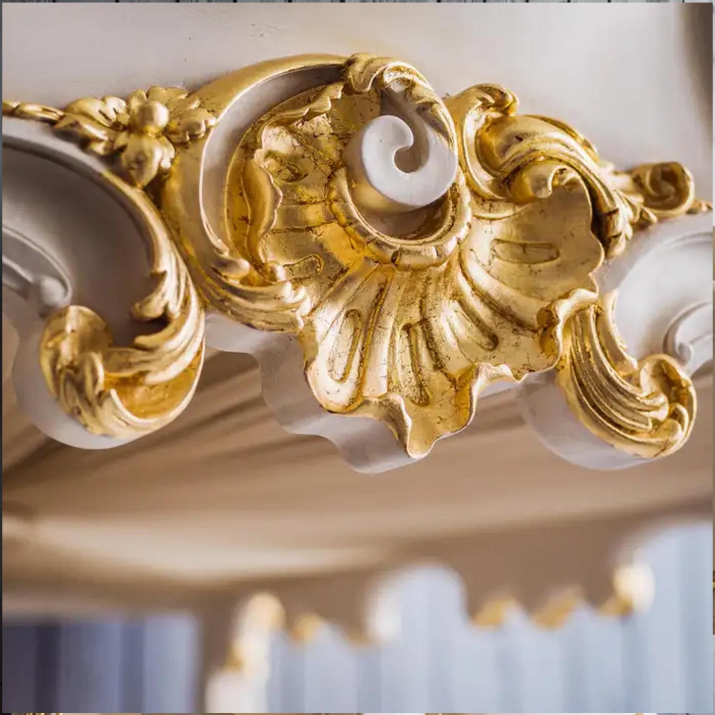 Handmade Rococo Style Four Poster Bed: Gold Gilt Wood Frame