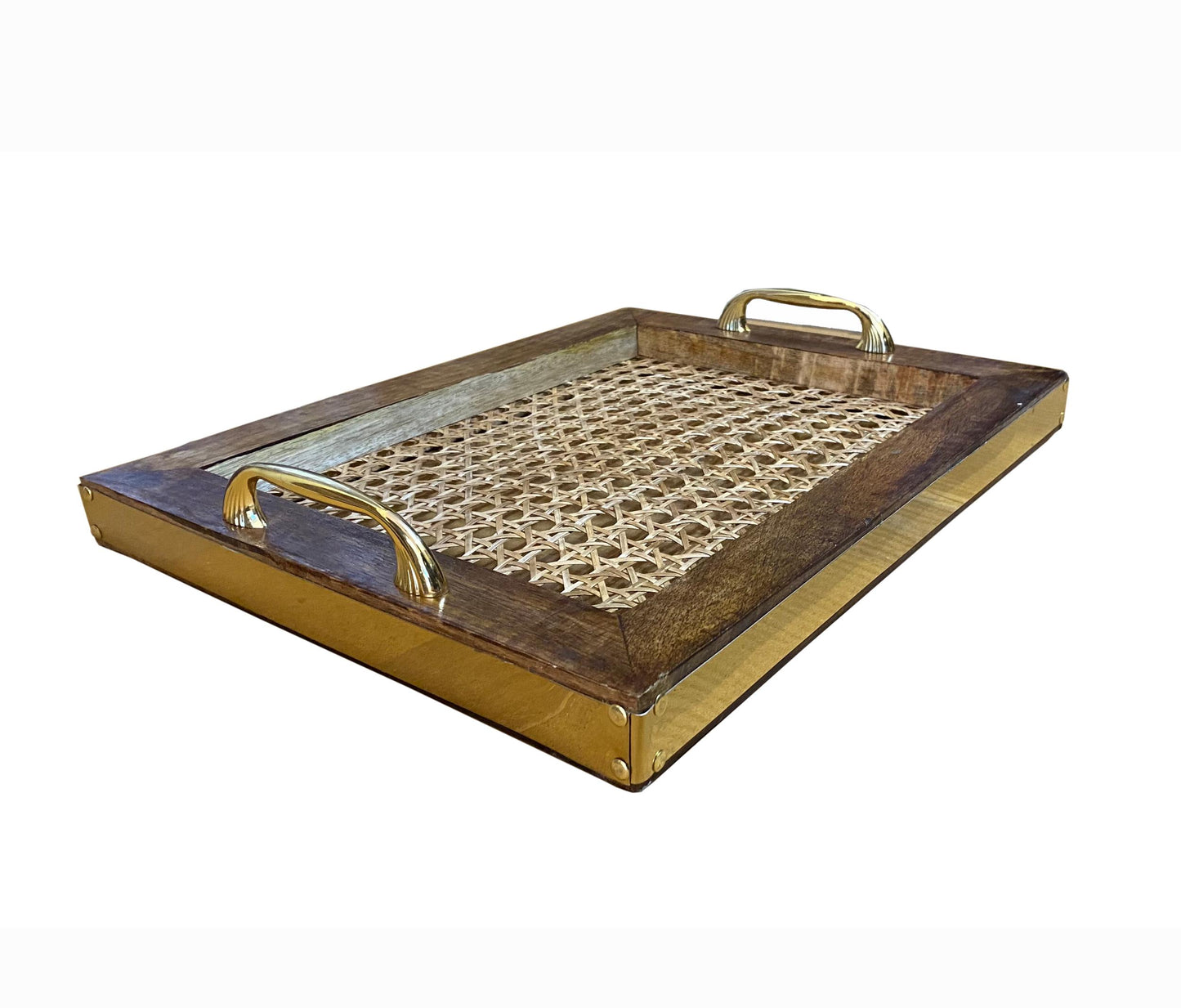 Handmade Wood Cane Tray: Mid-Century Coffee Table Decor