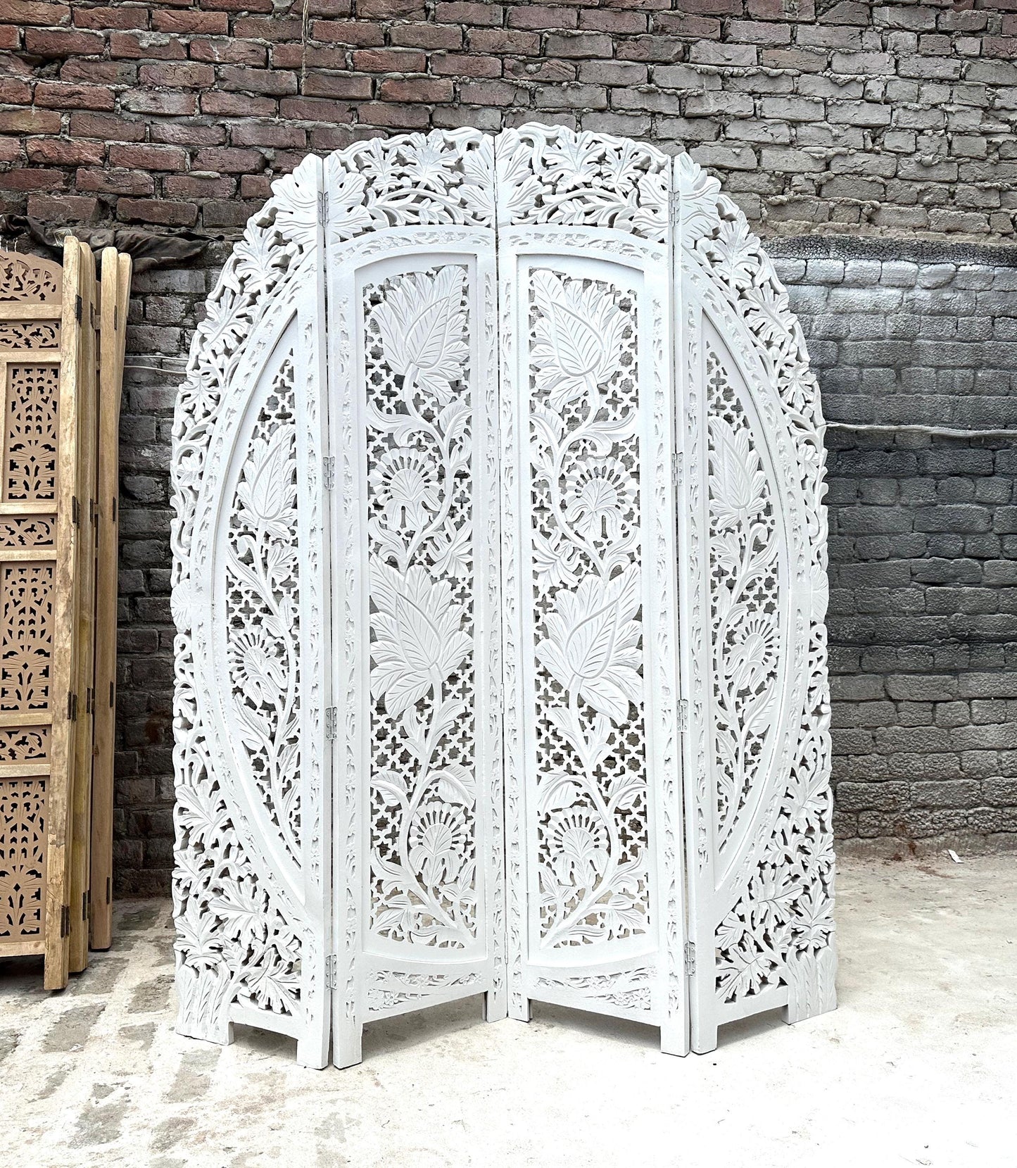 Mid Century Modern Floral Wood Folding Room Divider: Handmade Screen