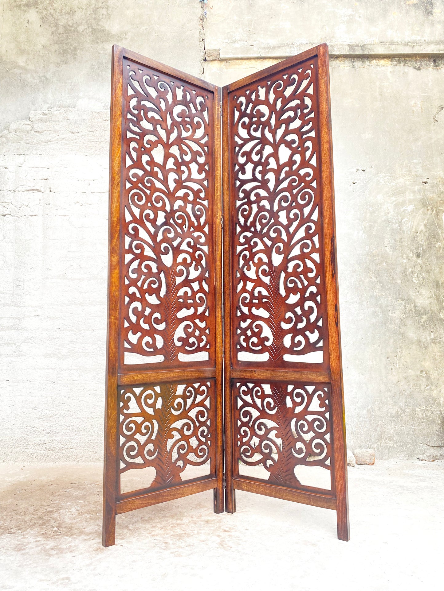 Mid century Tree style Wooden Folding Divider, Partition, Handmade Self standing screen