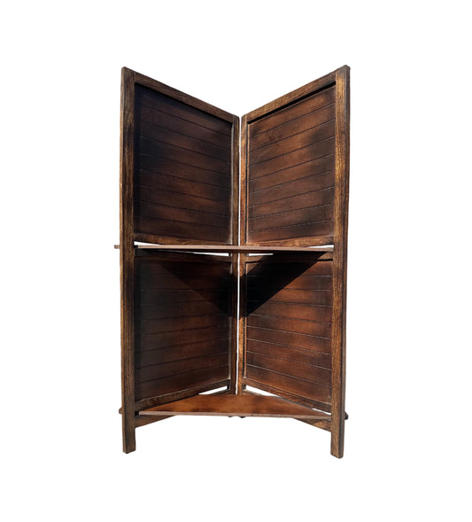 Mid Century Folding Partition with Shelf: Handmade Wooden Room Divider