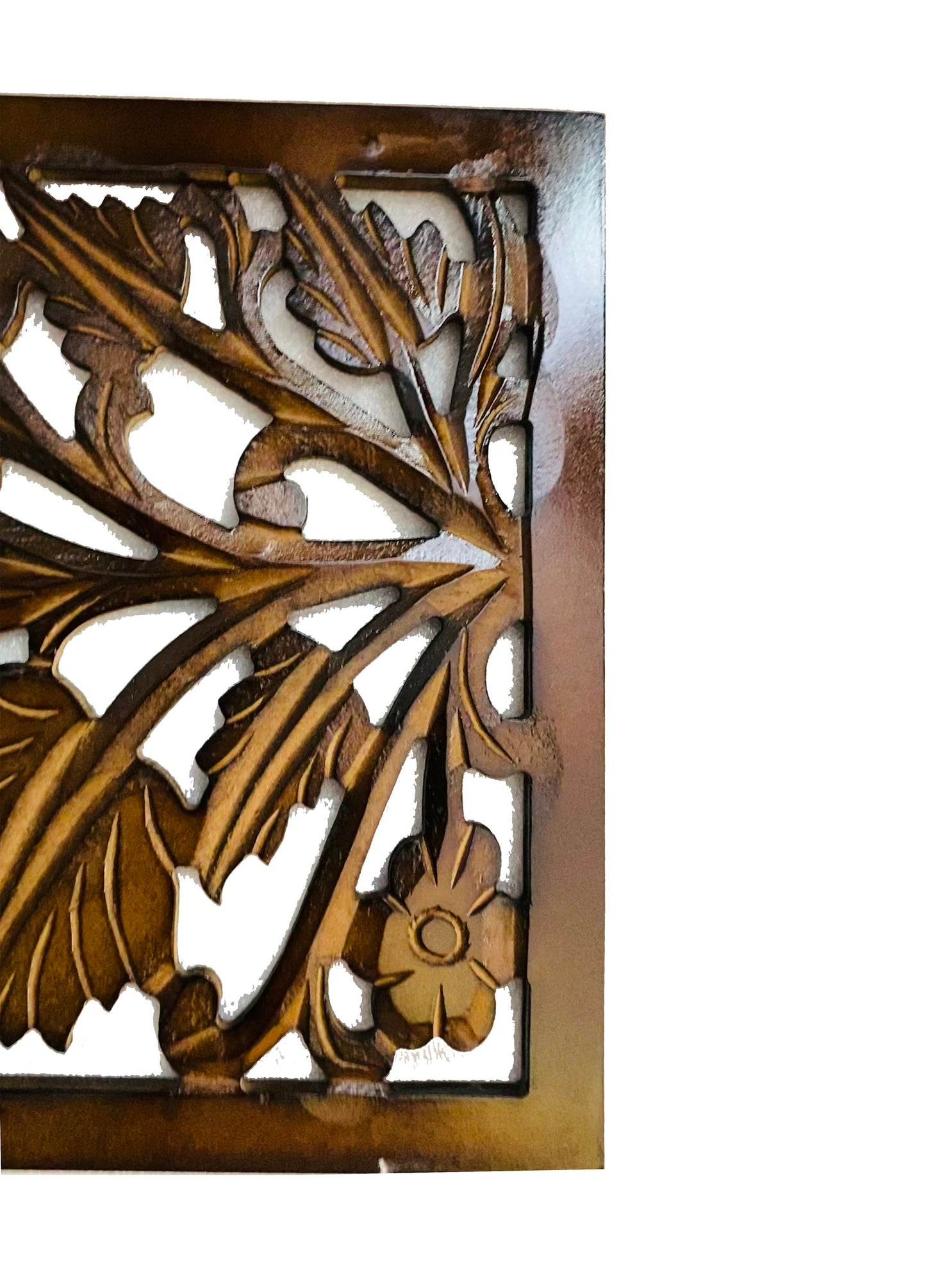 Mid century Brown Leaves carving design Wall Panel Hanging Mandola art fixture