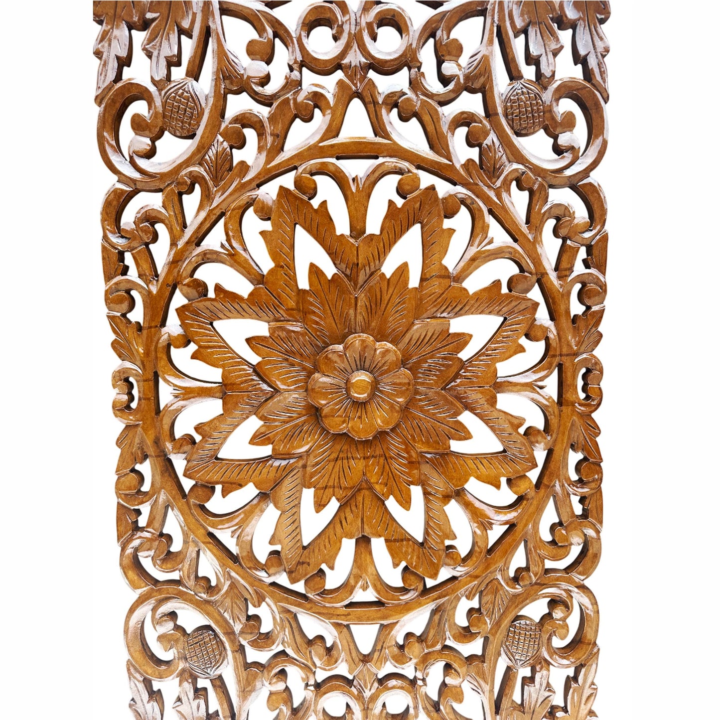 Mid century Brown Flower carving design Wall Panel Hanging Mandola art fixture