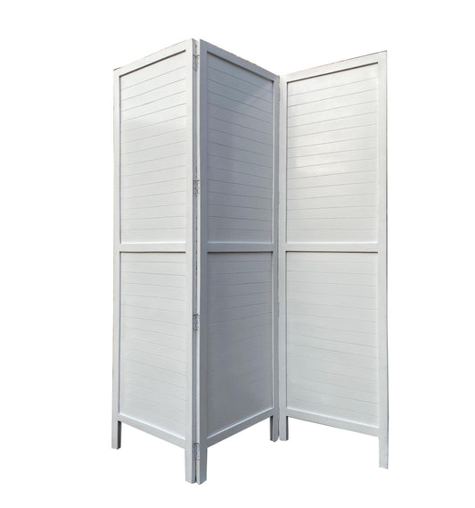 Mid Century Modern Wooden Folding Room Divider - White Stripes