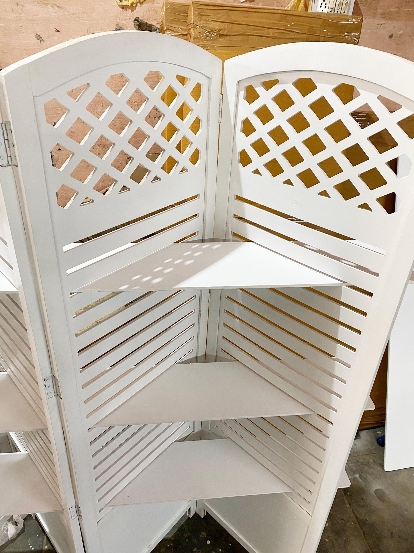 Handmade Wooden Folding Room Divider with Shelves: Home Decor Screen