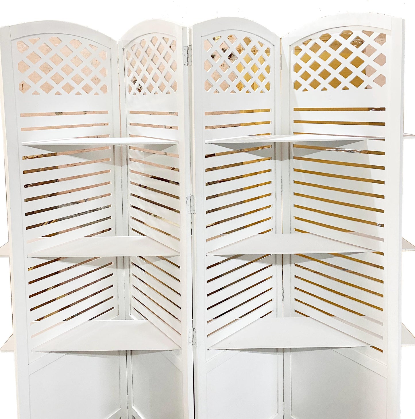 Handmade Wooden Folding Room Divider with Shelves: Home Decor Screen