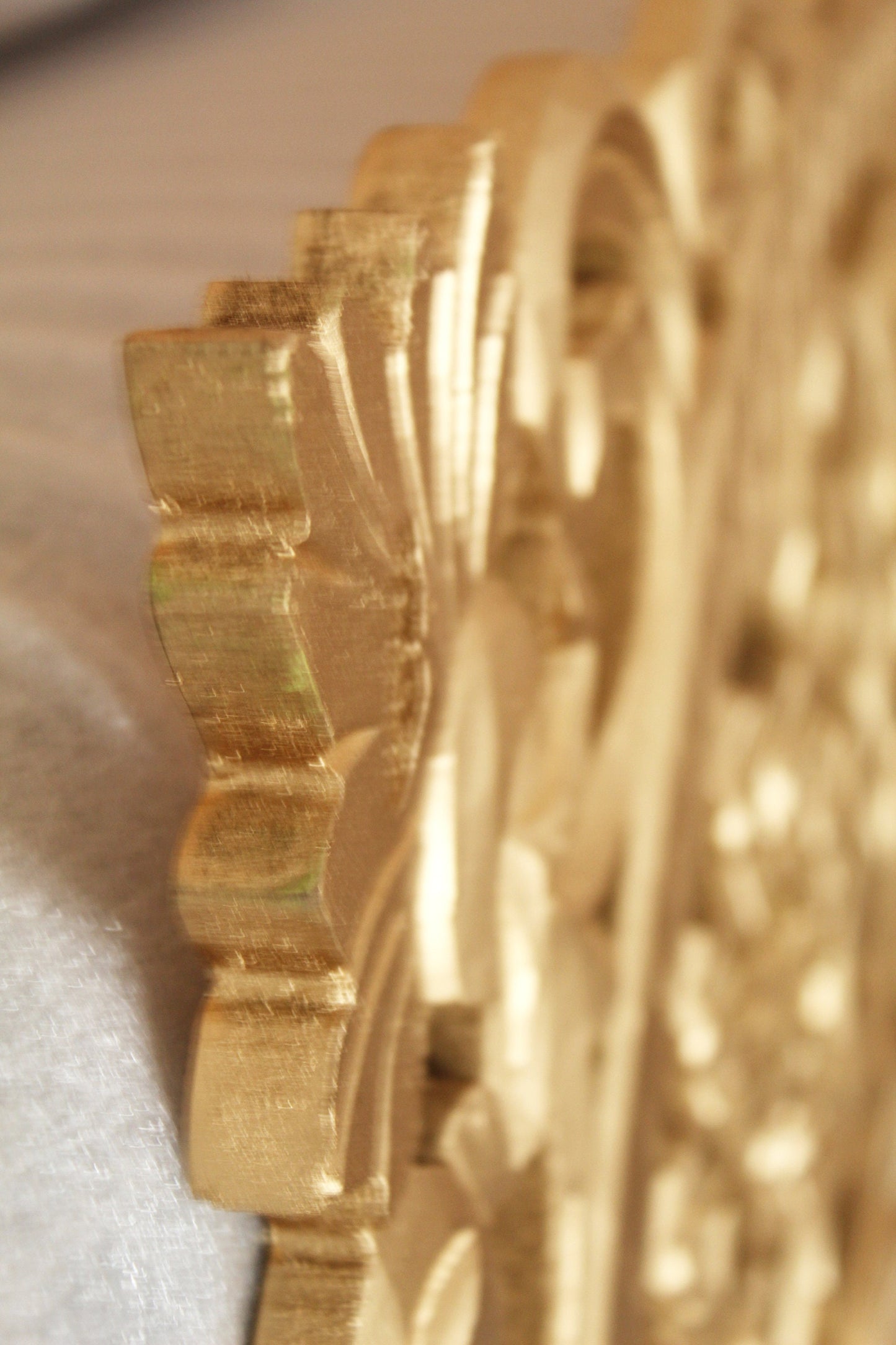 Mid century Gold Wooden Hanging Fixture, Handmade Large Carving Wall décor, mandola Arts