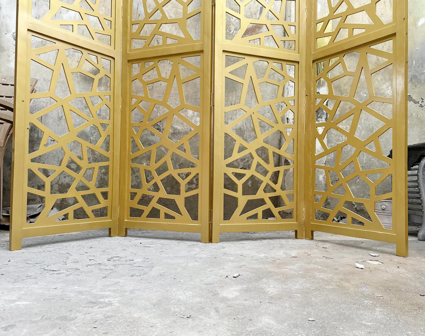 Mid century Design Gold Wooden Folding Divider, Partition, Handmade Self standing separator