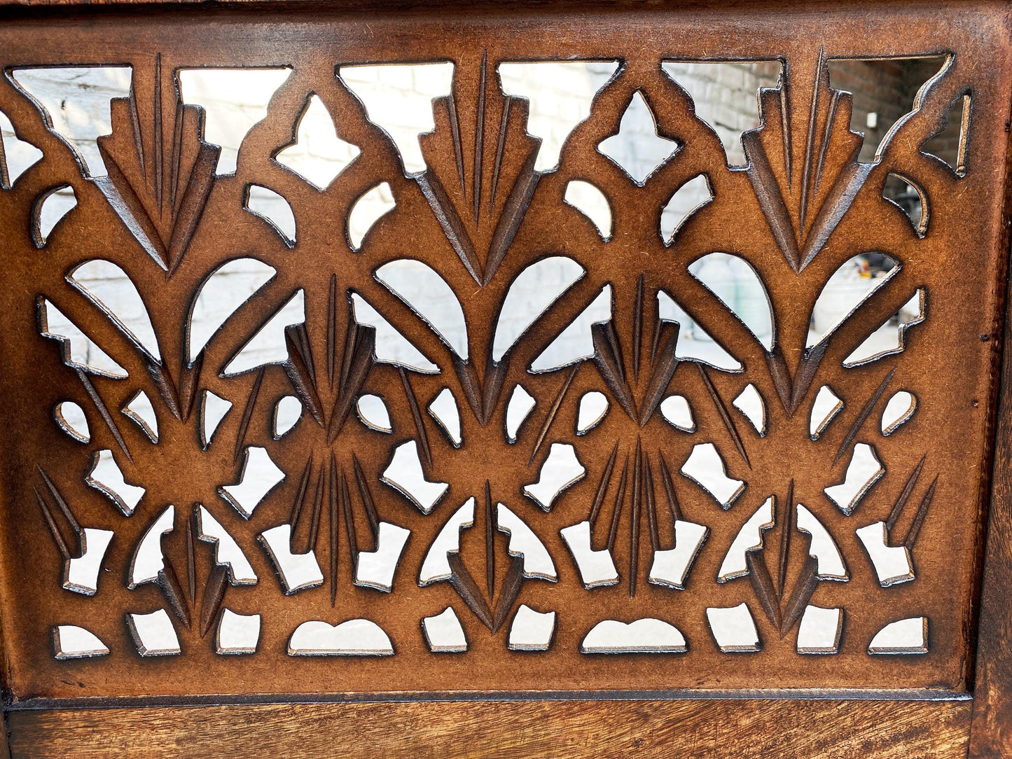 Mid century Modern Wooden Folding Divider, Mesh design Partition, Handmade Self standing separator