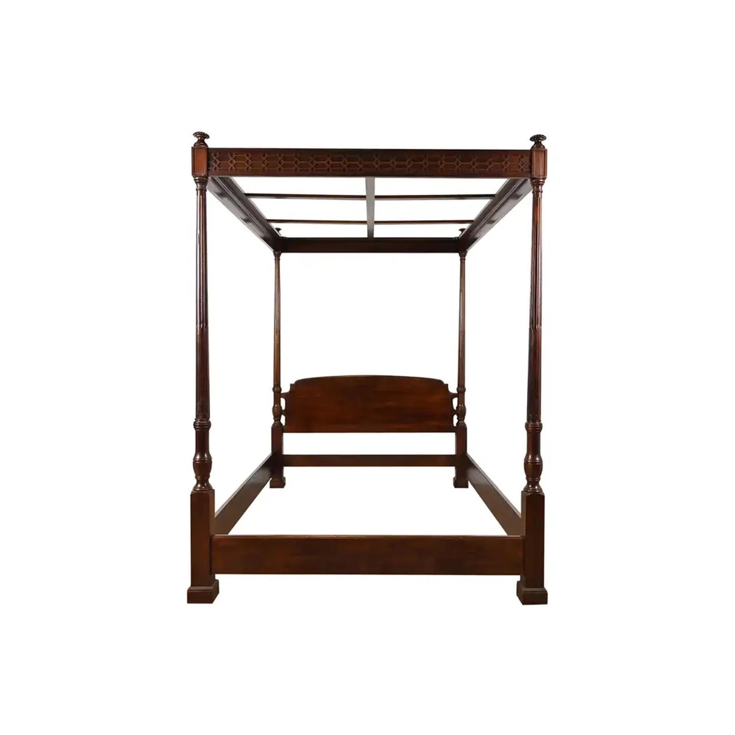 Handmade Carved Mahogany Canopy Bed: Mid-Century Modern King/Queen