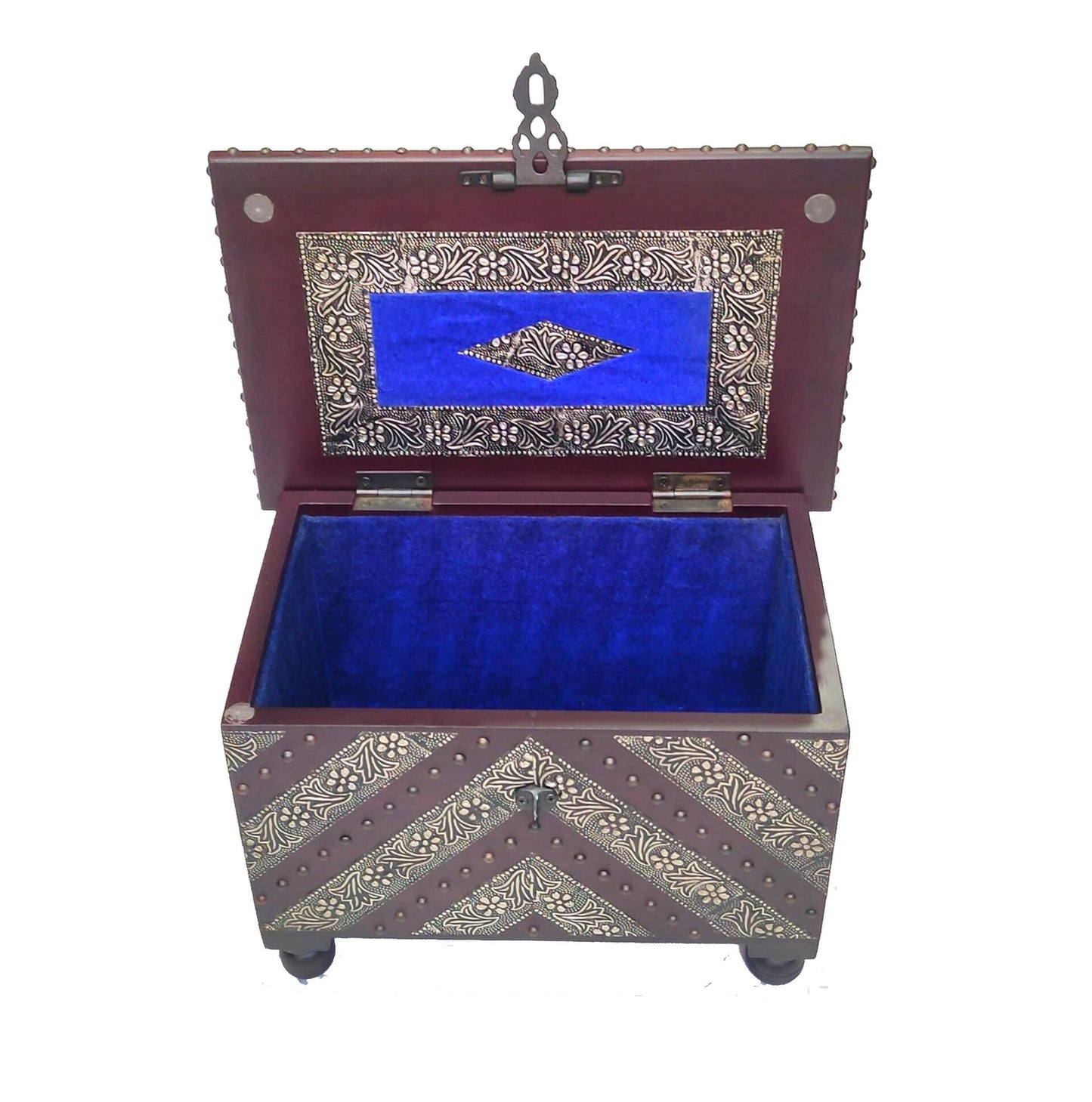 Handmade Wooden Treasure Chest: Hand Carved Brass Decor Storage Trunk