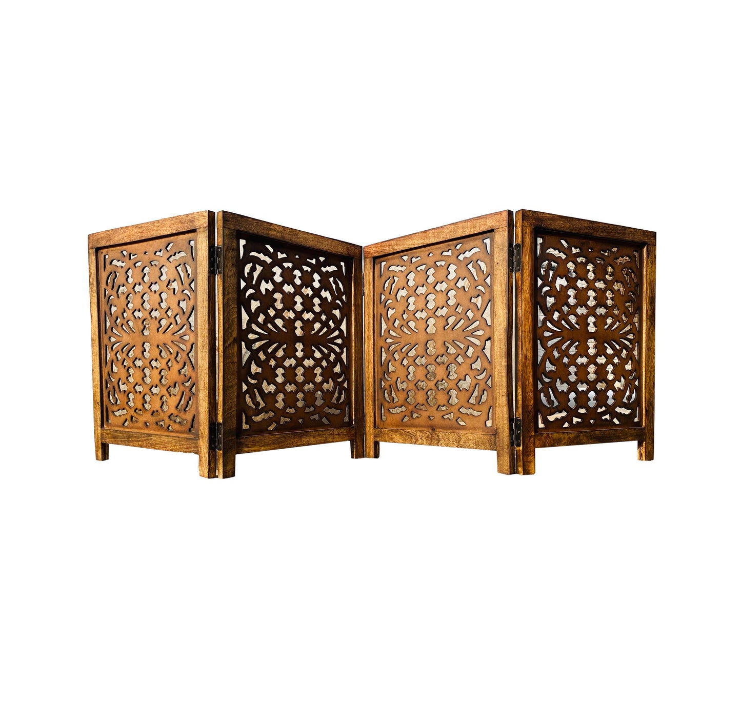 Mid-Century Modern Brown Wood Folding Divider: Pet & Baby Gate