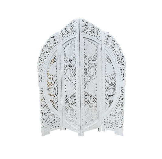 Mid Century Modern Floral Wood Folding Room Divider: Handmade Screen