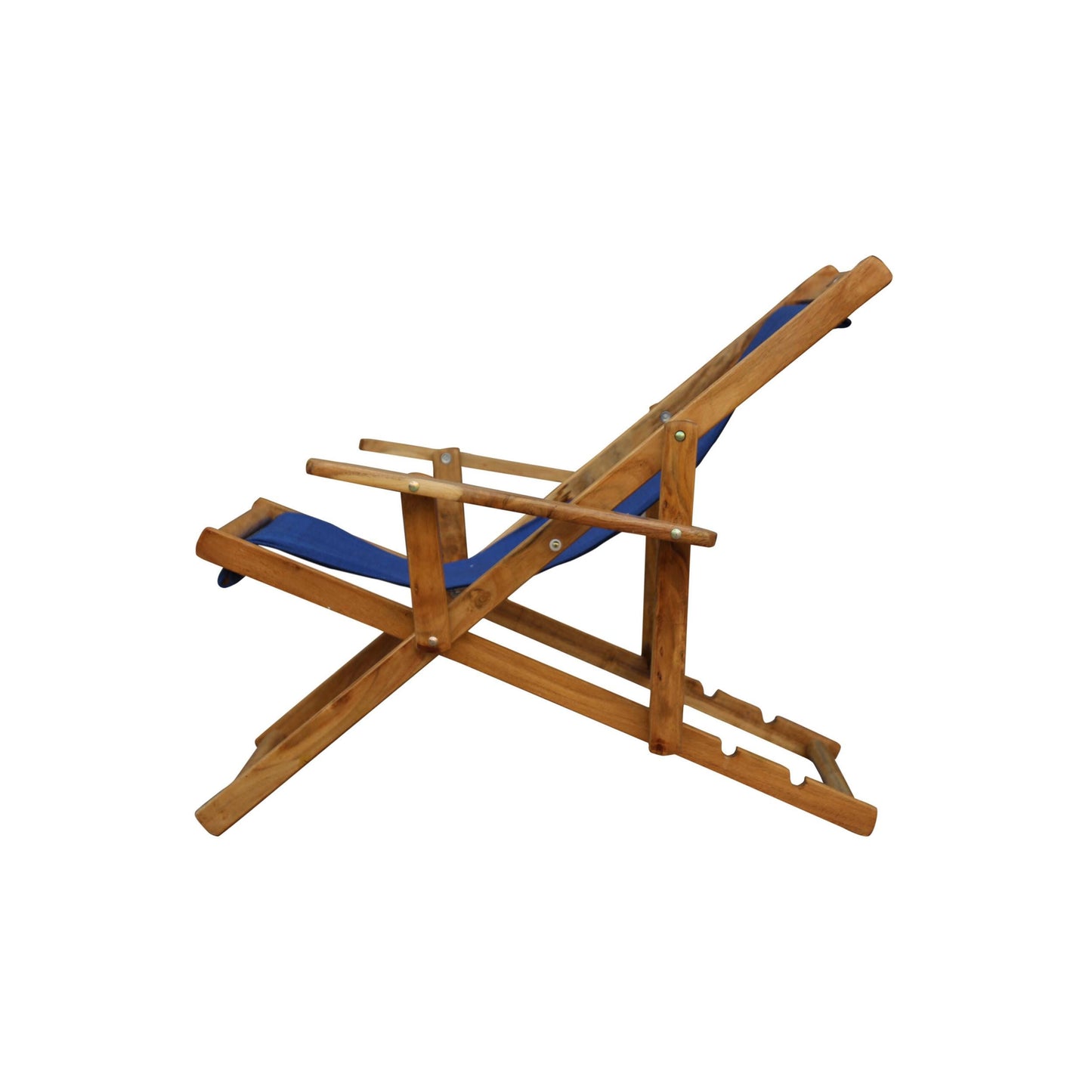Handmade Teak & Blue Canvas Folding Chair: Mid-Century Modern Style
