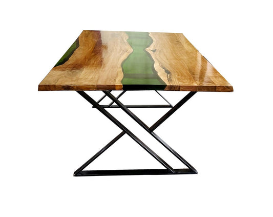 Handmade Live Edge Teak & Epoxy Dining Table